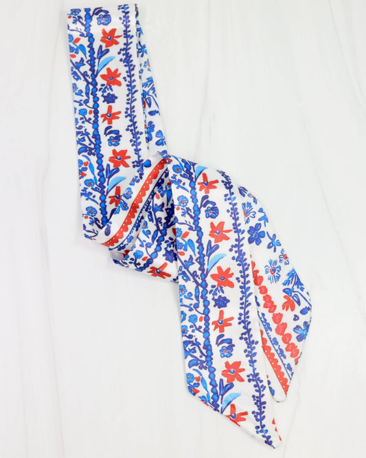Serafina Floral Scarf-Navy/Red