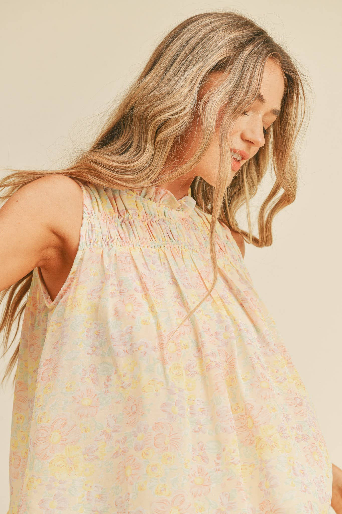 Ruffle Neck Sleeveless Top