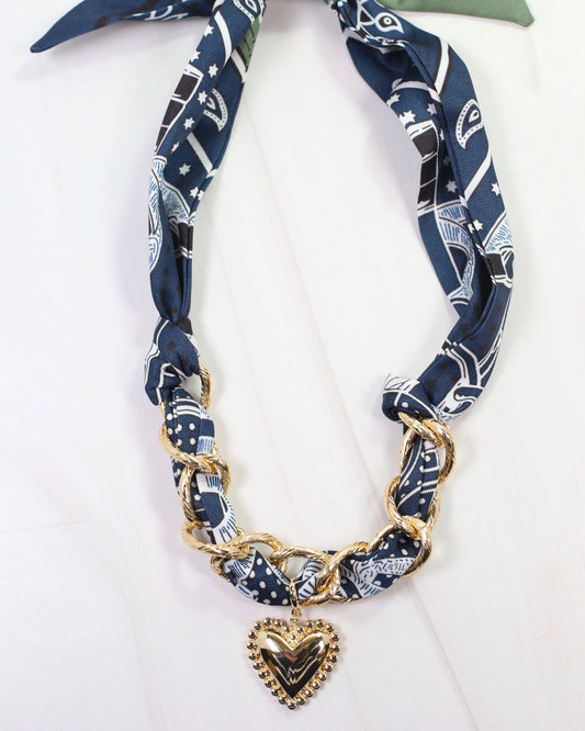 Santee Scarf Charm Necklace- Navy/Green