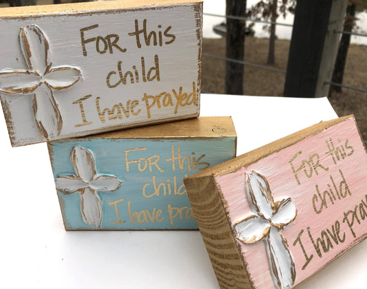 "For This Child" hand painted block: White