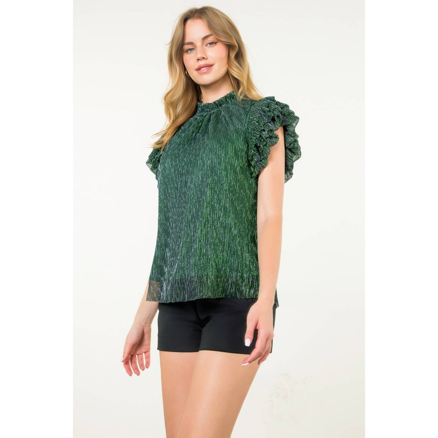 Flutter Sleeve Metallic Top