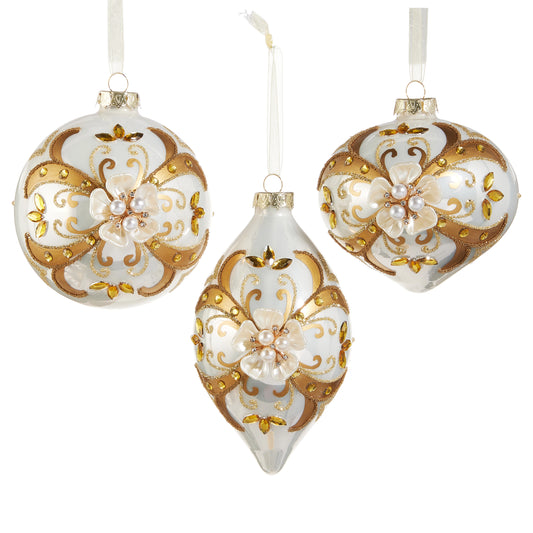 Floral Embellished Ornaments- Ball, Finial, Onion