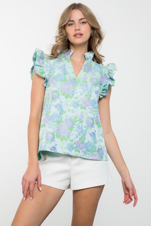 FINAL SALE Ruffle Detail Floral Print Top