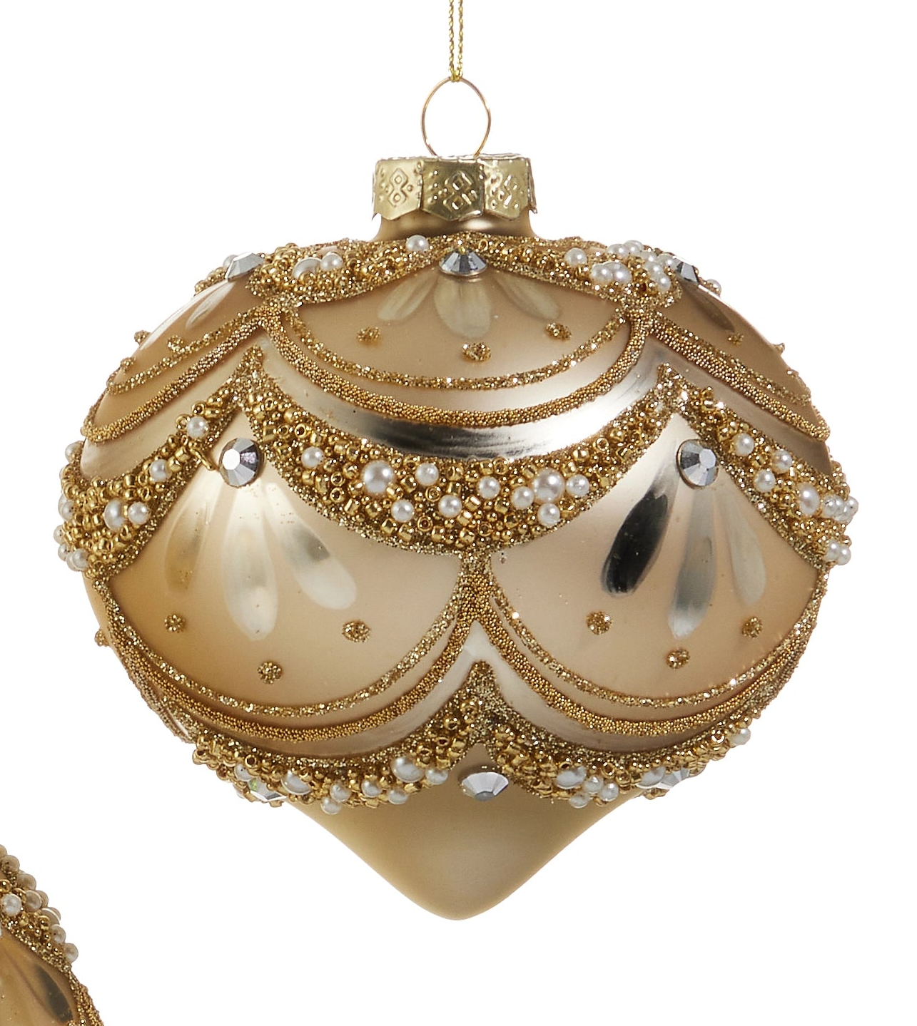 Gold-Pearl Trimmed Ornaments- Ball, Finial, Onion
