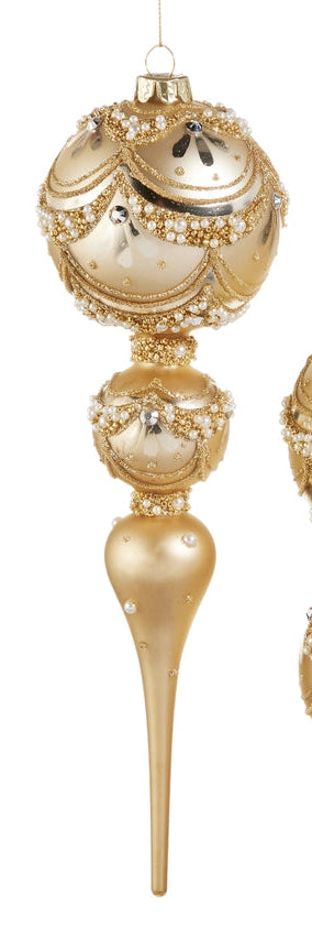 Gold Pearl Trimmed Finial Ornament- Slim, Wide
