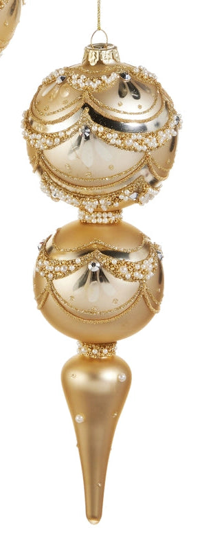 Gold Pearl Trimmed Finial Ornament- Slim, Wide