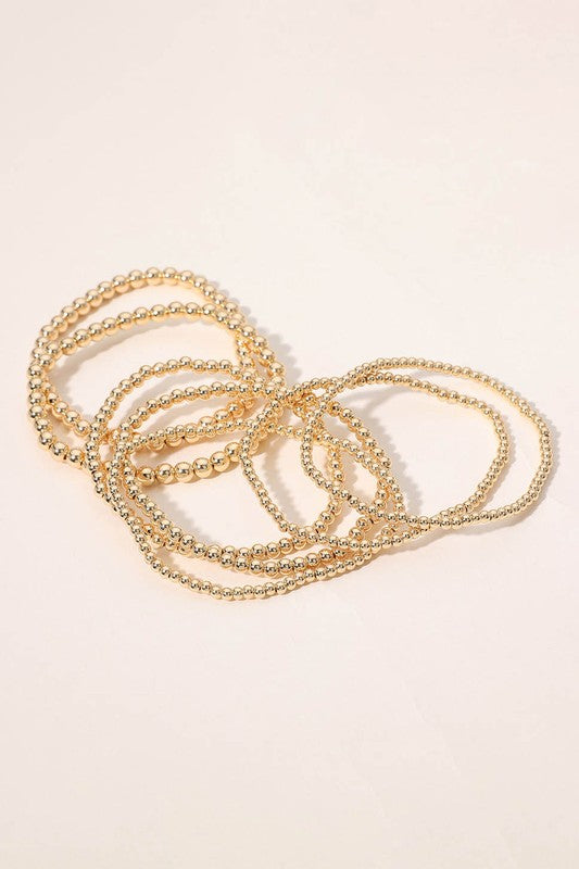Gold Beaded Stretch Bracelets-Set of 7