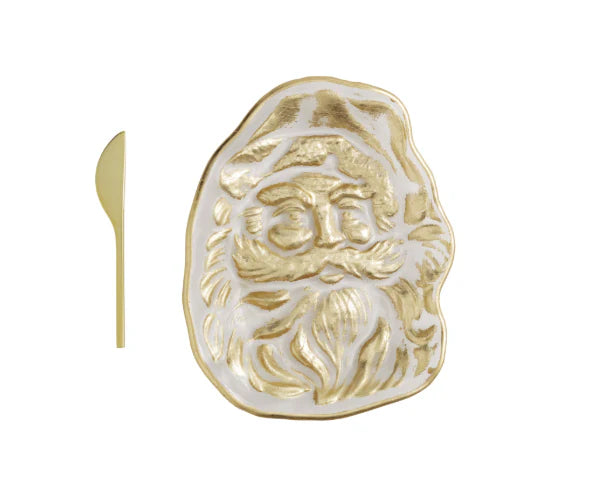 Gold Santa Cheese Plate w/Spreader Set