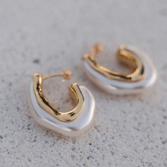 Gold Pearl Semi Hoop Earrings