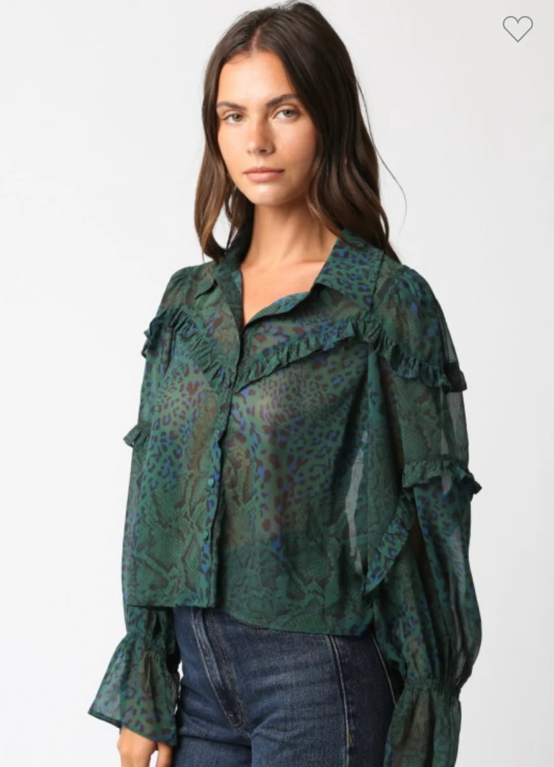 Zaria Green Ruffle Blouse
