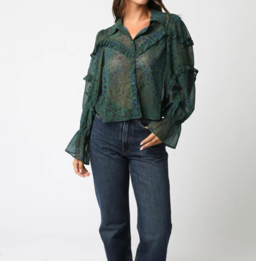 Zaria Green Ruffle Blouse