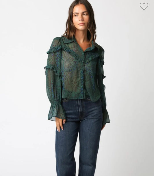 Zaria Green Ruffle Blouse