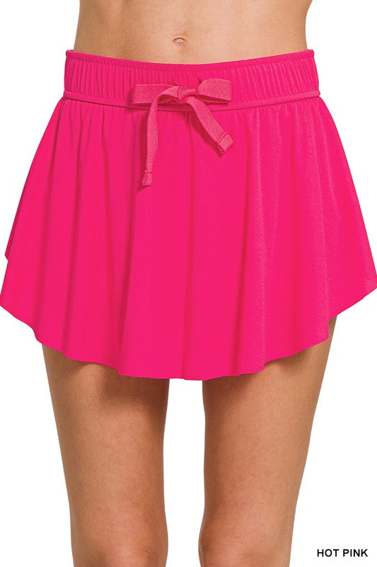 Ruffle Hem Skirt with Inner Pockets - Hot Pink