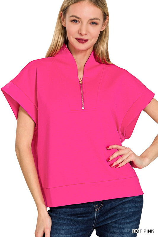 Scuba High Neck, Half-Zip Vest-Hot Pink