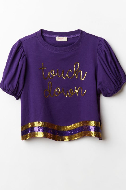FINAL SALE Touch Down Sequin Patch Tee In Purple