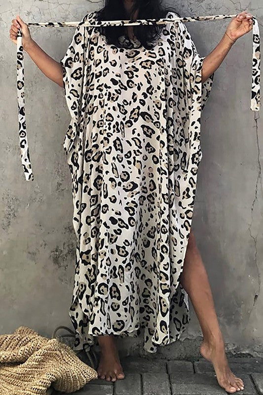 Leopard Print Kimono Cover Up In Black & White