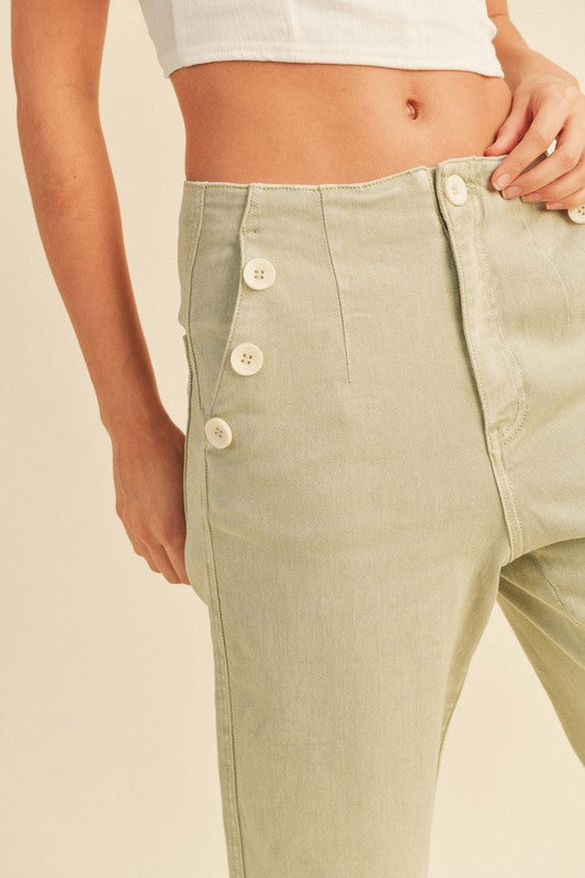 FINAL SALE Washed Cotton Button Detailed Pants