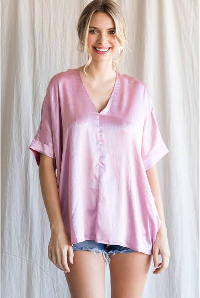 FINAL SALE Glossy Solid Boxy Top In Pink