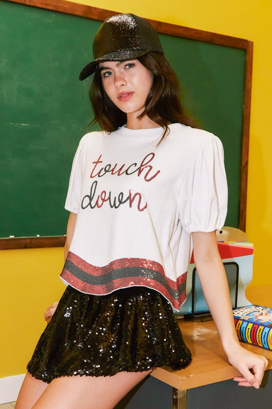 Touch Down Sequin Patch Tee In White