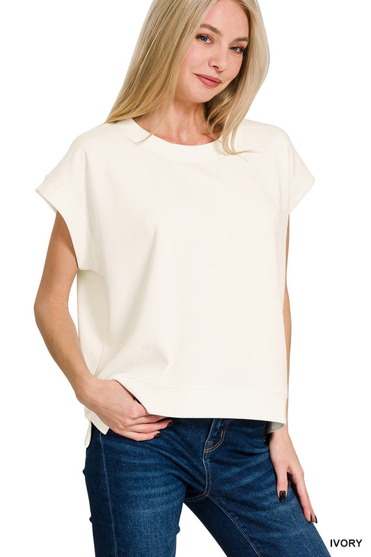 Short Sleeve Sweatshirt- Ivory