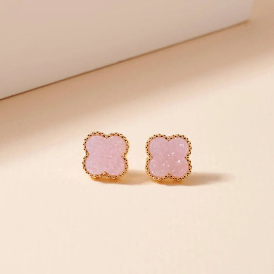 Flower Druzy Stone Stud Earrings -Lavender