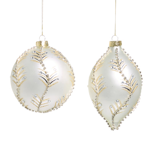 White/Gold Leaf Ornaments- Round, Finial