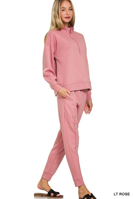 Half Zip Pullover & Jogger Set- LT Rose