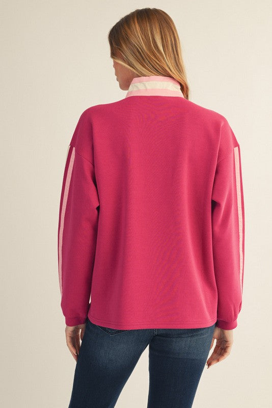 Contrast Zip Up Sweatshirt- Magenta