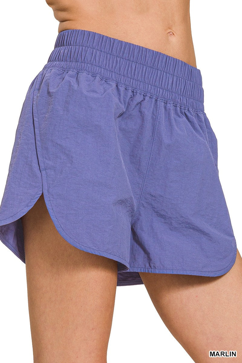 Windbreaker Smocked Waist Shorts-Marlin