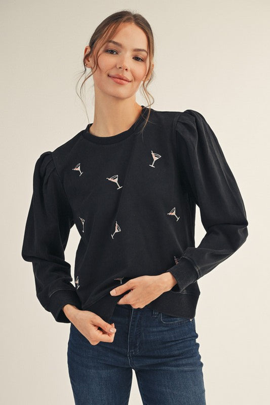 Martini Cocktail Embroidered Top