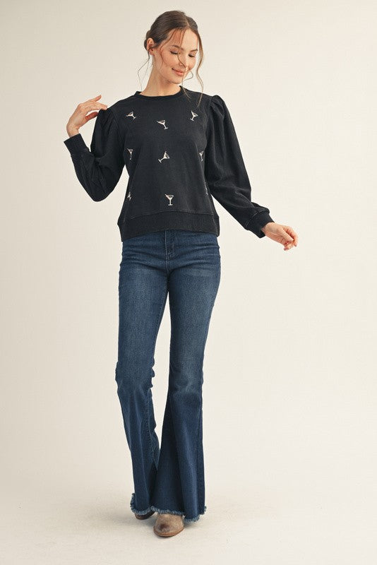 Martini Cocktail Embroidered Top