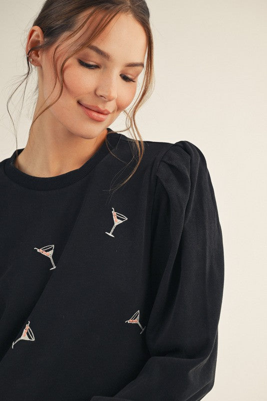 Martini Cocktail Embroidered Top