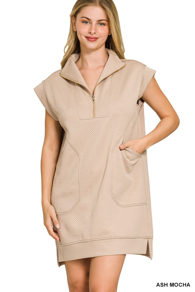 Knit Jacquard Quarter Zip Dress
