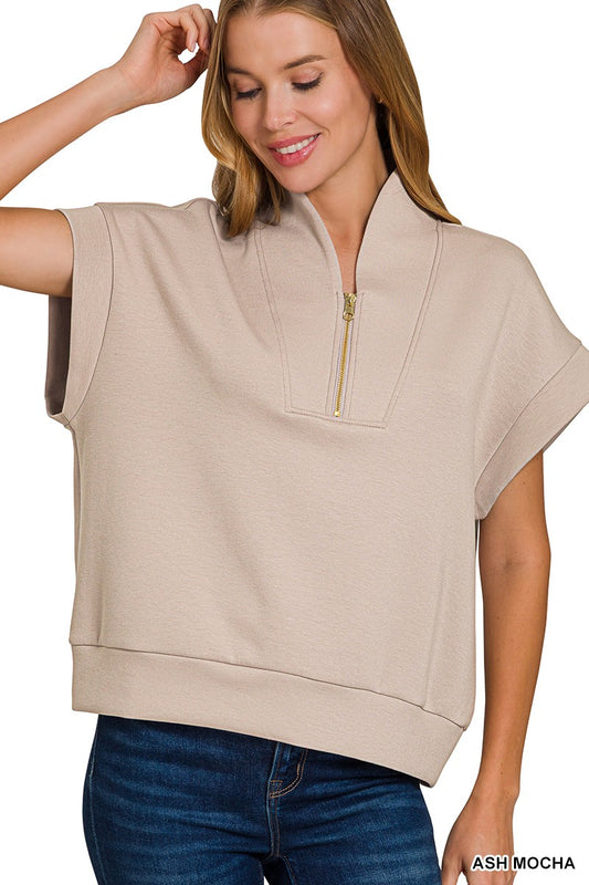 Scuba High Neck, Half-Zip Vest-Ash Mocha