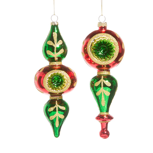 Multicolor Reflector Glass Finial Ornament- Slim, Wide