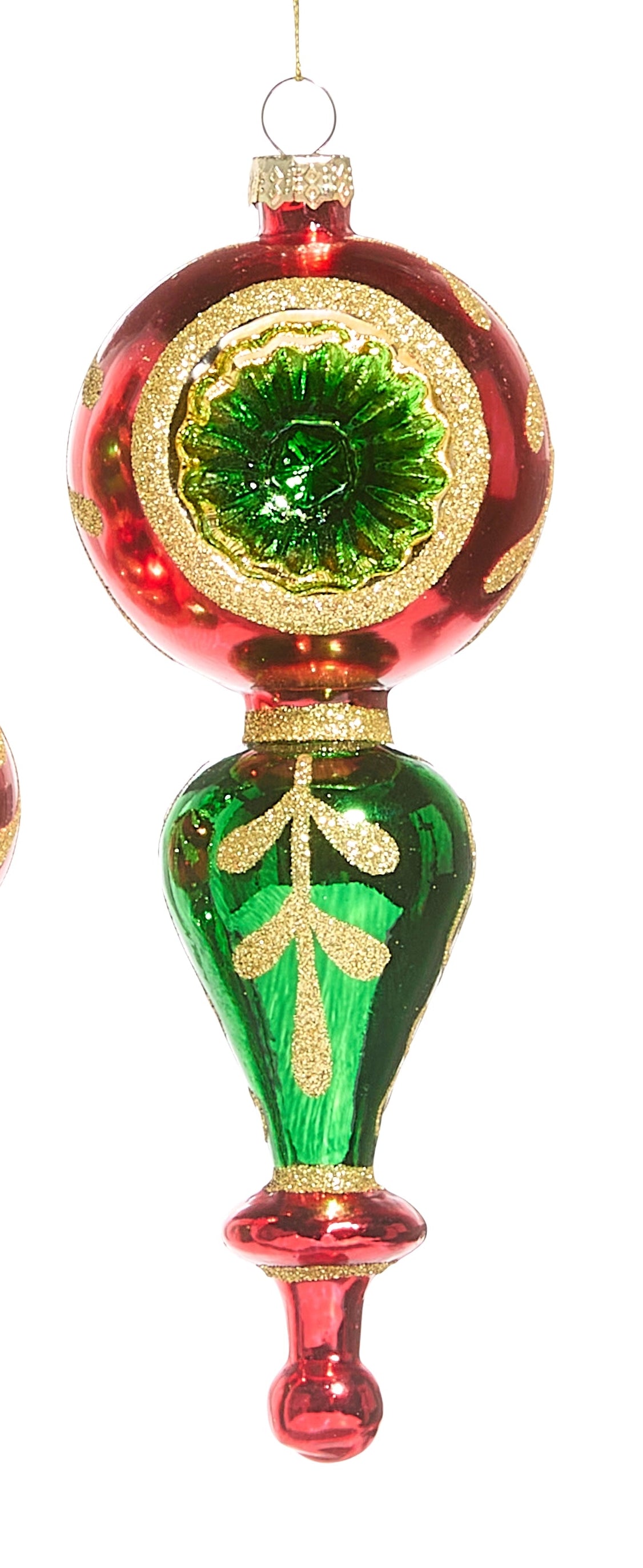 Multicolor Reflector Glass Finial Ornament- Slim, Wide
