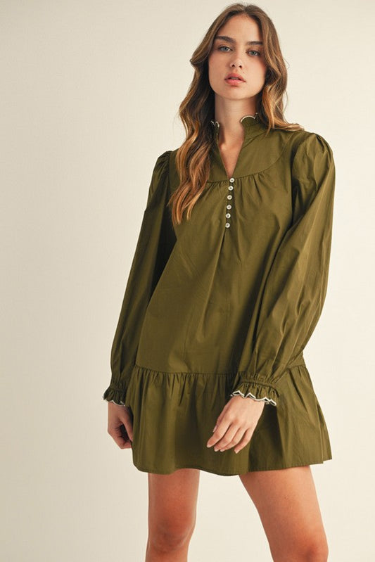 Puffed Sleeve Mini Shift Dress