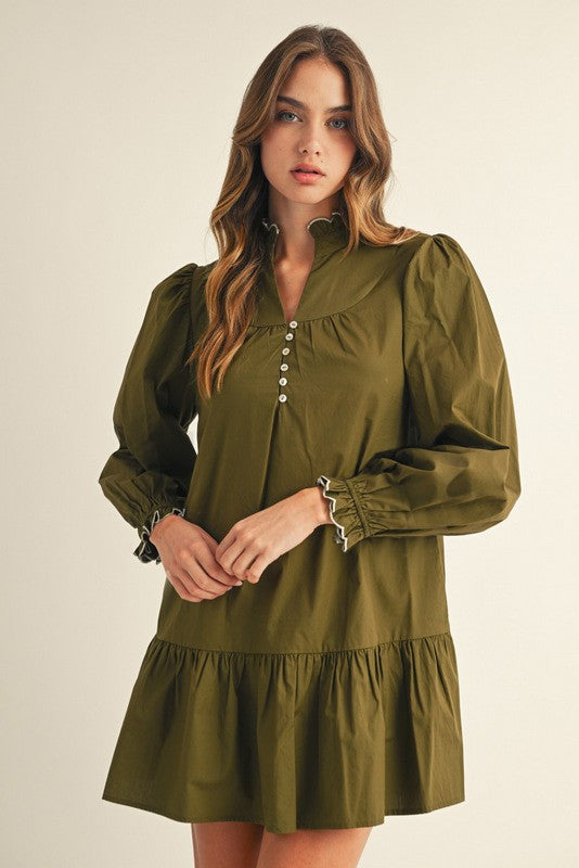 Puffed Sleeve Mini Shift Dress