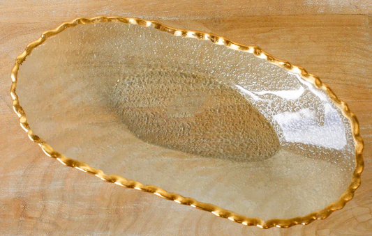 Oval Glass Serving Bowl With Gold Rim