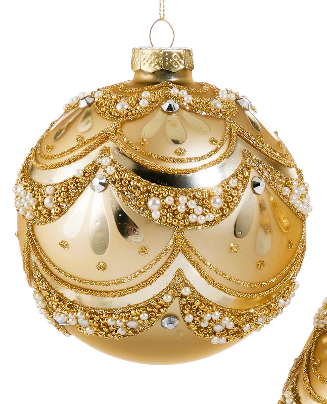 Gold-Pearl Trimmed Ornaments- Ball, Finial, Onion