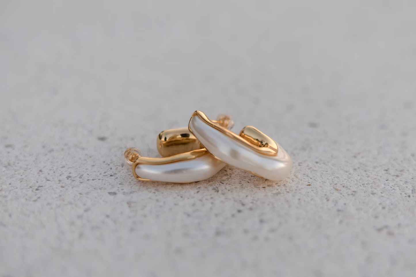 Gold Pearl Semi Hoop Earrings