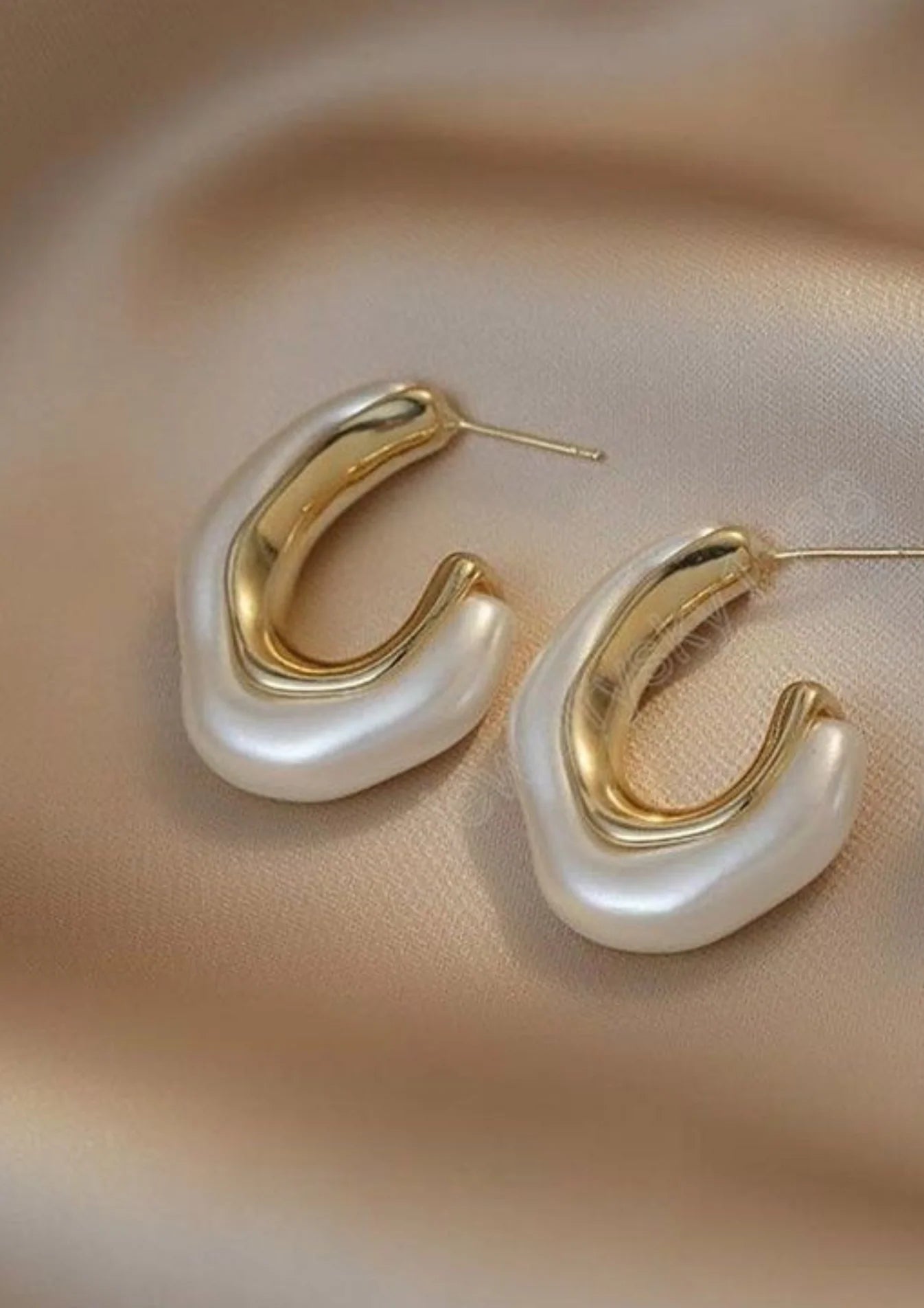 Gold Pearl Semi Hoop Earrings