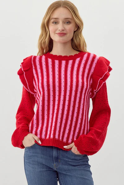 FINAL SALE Pegboard Textured Striped Sweater