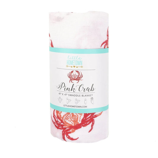 Little Hometown Baby, Muslin Swaddle Blanket-Pink Crab
