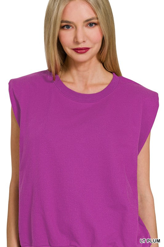 French Terry Sleeveless Top & Shorts Set - Plum