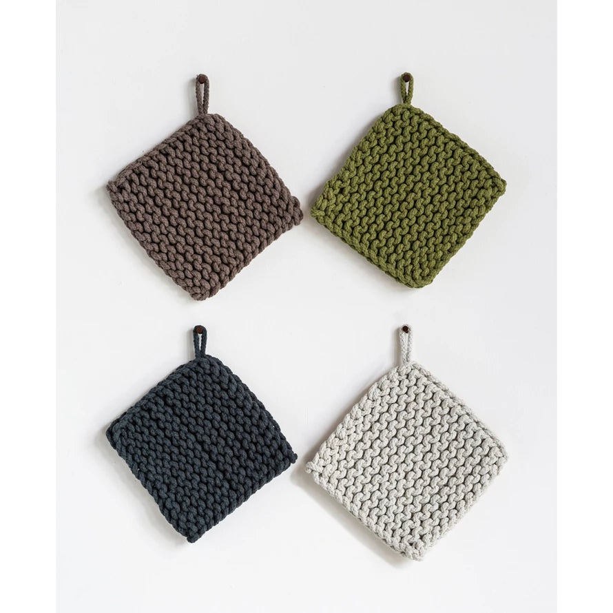 Crocheted Pot Holder-Charcoal, Greige, Mocha, Olive