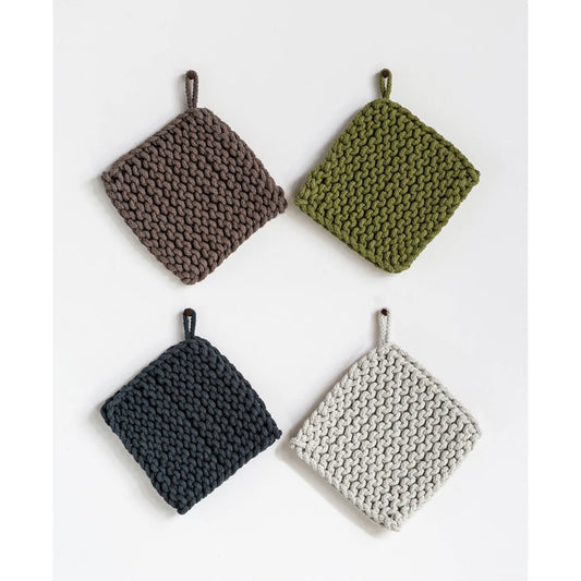 Crocheted Pot Holder-Charcoal, Greige, Mocha, Olive