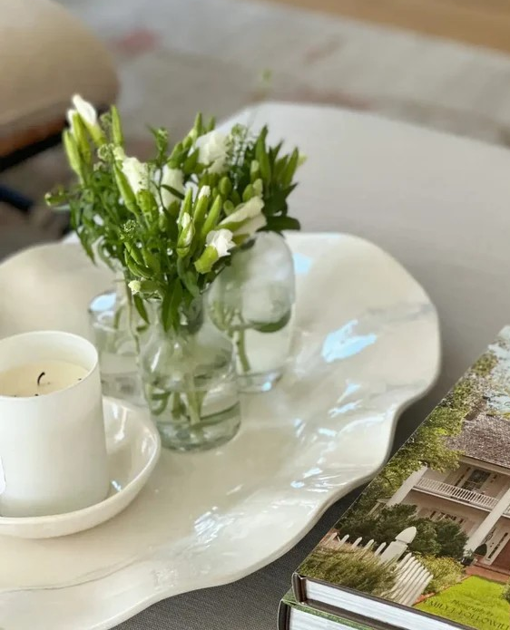 Large Wavy One of a Kind Oval Melamine Platter: Cream