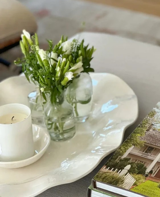 Large Wavy One of a Kind Oval Melamine Platter: Cream