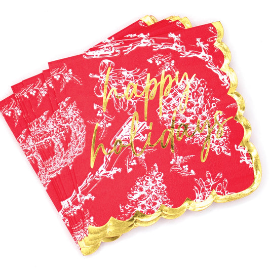 Paper Beverage Napkins-Red Toile